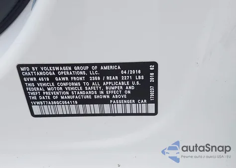 2016 Volkswagen Passat 1.8T Se из США, поврежденный, VIN 1VWBT7A38GC054119